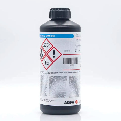 AGFA F2 Soft UV Ink - 1L for Ricoh Gen5/Gen6, KM1024 & Toshiba CE4 Cyan ink bottle