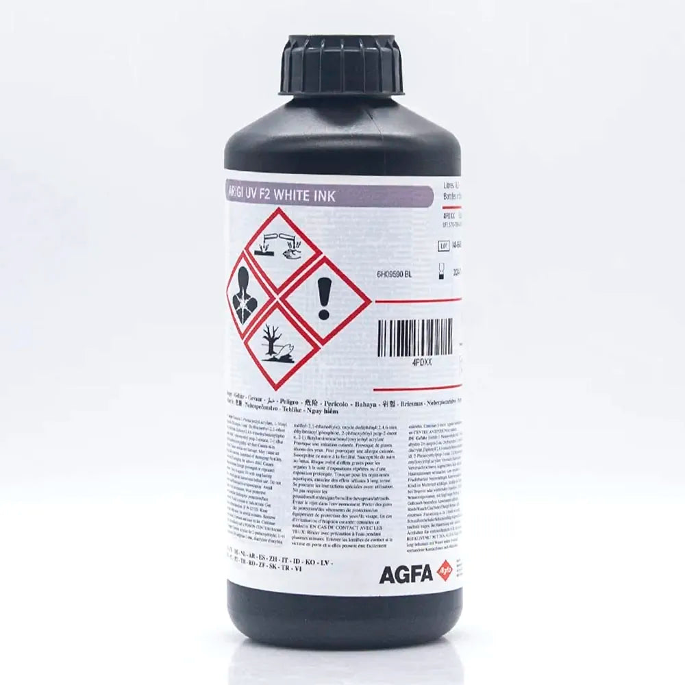 AGFA F2 Soft UV Ink - 1L for Ricoh Gen5/Gen6, KM1024 & Toshiba CE4 White ink bottle