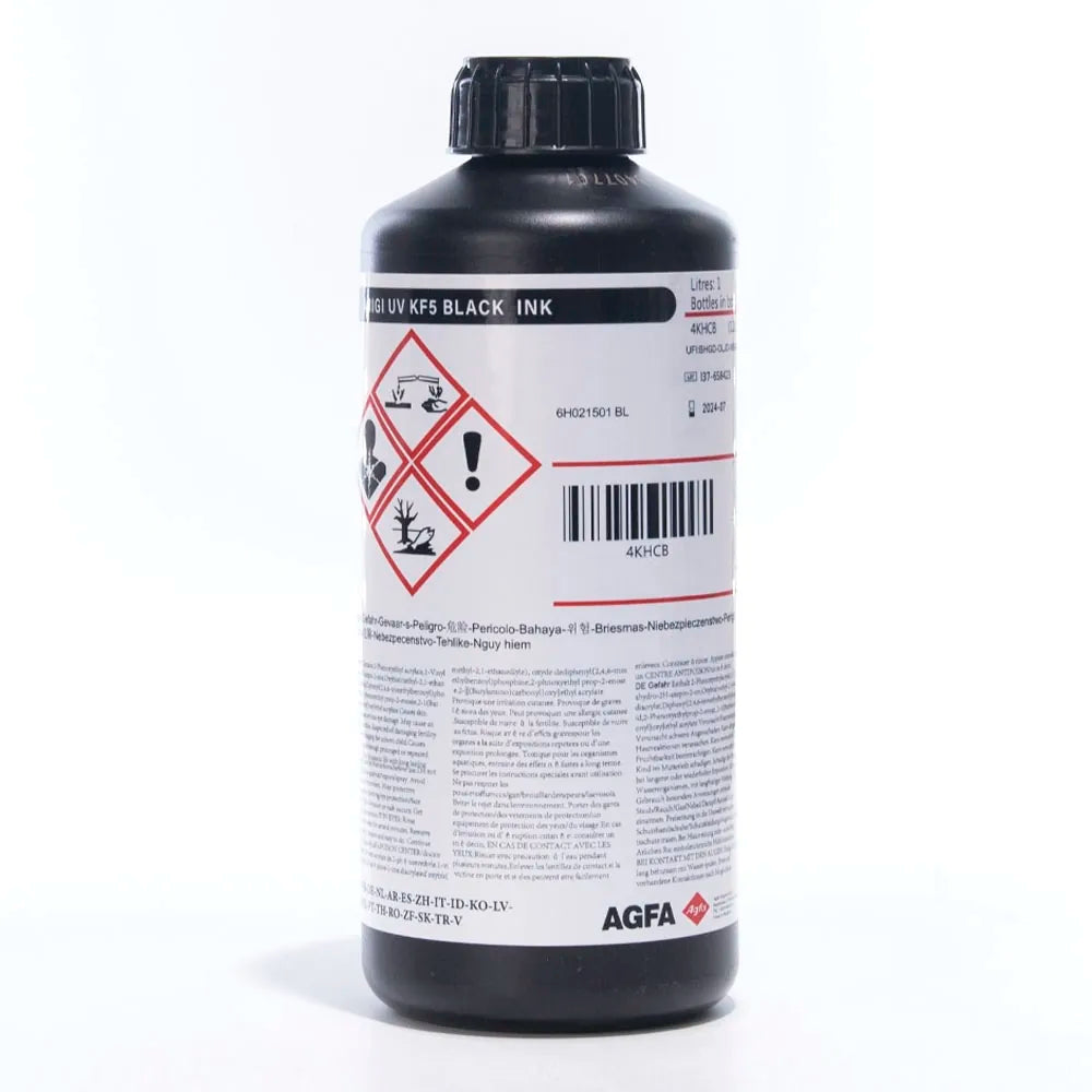 AGFA KF5 Soft UV Ink - 1L for Epson DX5/XP600/i3200 & Ricoh Gen5i Black ink bottle