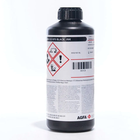 AGFA KF5 Soft UV Ink - 1L for Epson DX5/XP600/i3200 & Ricoh Gen5i Black ink bottle