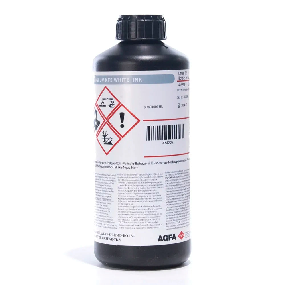 AGFA KF5 Soft UV Ink - 1L for Epson DX5/XP600/i3200 & Ricoh Gen5i White ink bottle