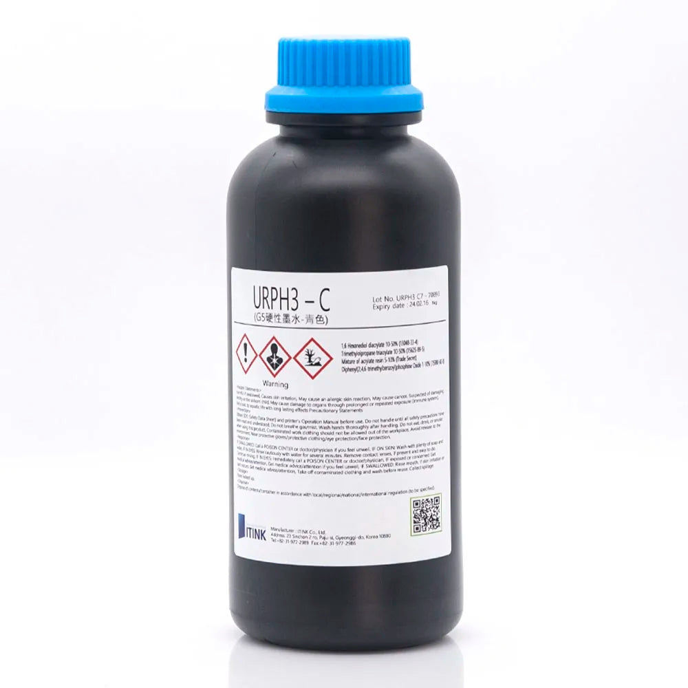 Korean IT URPH3 Hard UV Ink - 1L for Ricoh Gen5/Gen6, KM1024 & CE4M Cyan ink bottle