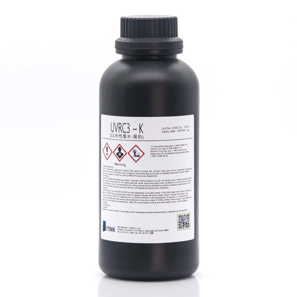 Korean IT UVRC3 Neutral UV Ink - 1L for Ricoh Gen5/Gen6, KM1024 & CE4M Black ink bottle