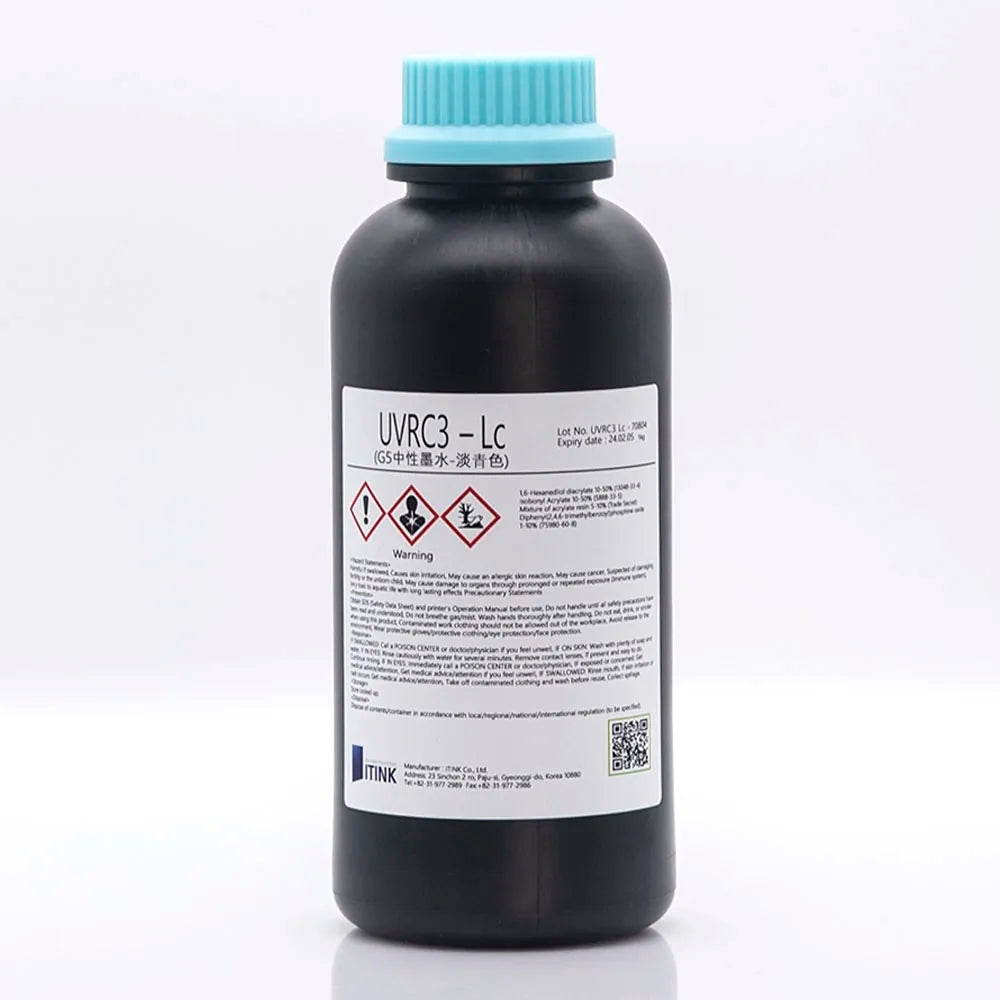 Korean IT UVRC3 Neutral UV Ink - 1L for Ricoh Gen5/Gen6, KM1024 & CE4M Light Cyan ink bottle