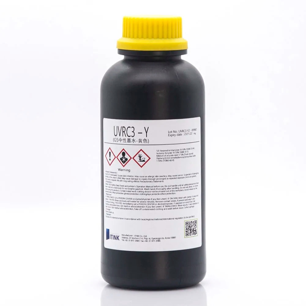 Korean IT UVRC3 Neutral UV Ink - 1L for Ricoh Gen5/Gen6, KM1024 & CE4M Yellow ink bottle
