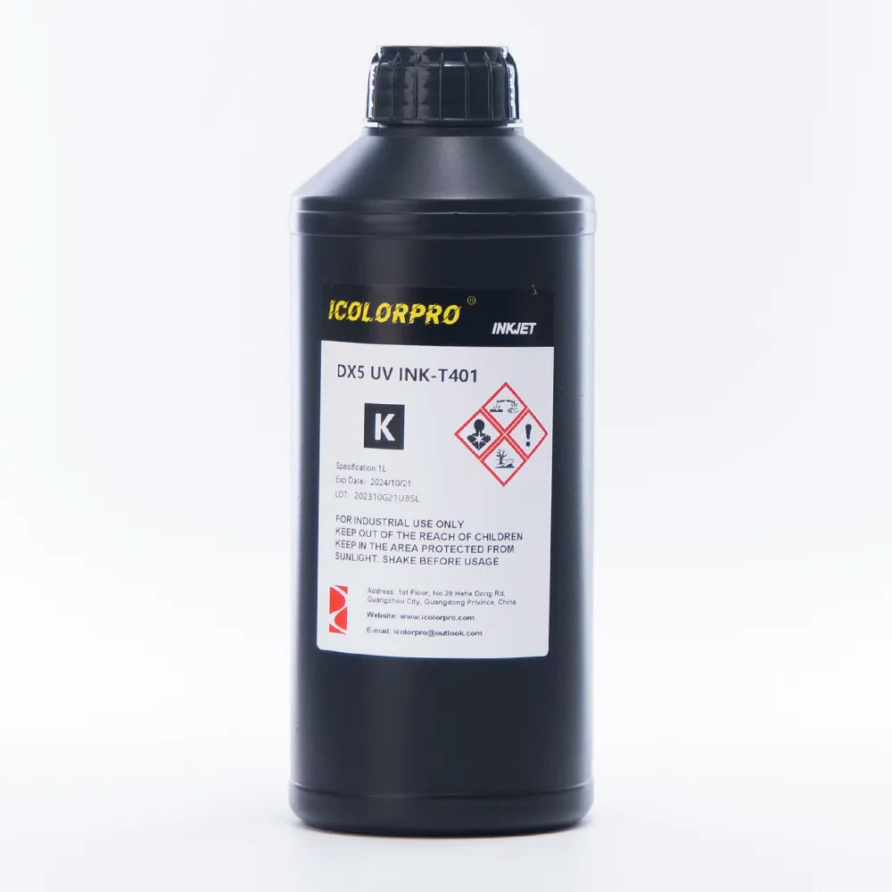 iColorPro Hard UV Ink - 500ml / 1L for Epson DX5 / DX7 UV Printheads Black ink bottle