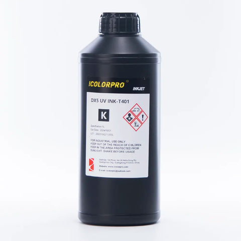 iColorPro Hard UV Ink - 500ml / 1L for Epson DX5 / DX7 UV Printheads Black ink bottle