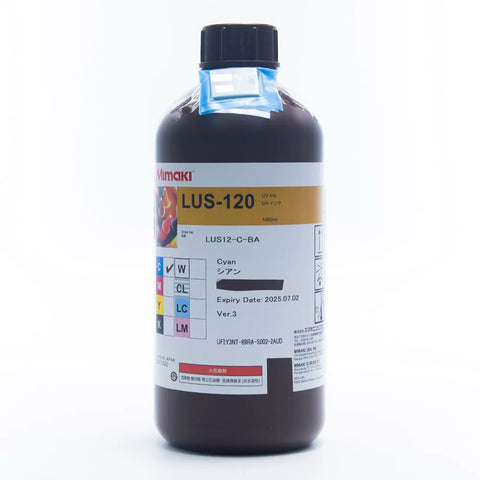 Mimaki LUS 120 UV Ink - 1L for JFX200-1213 EX/JFX200-2513/JFX200-2513 EX Cyan ink bottle