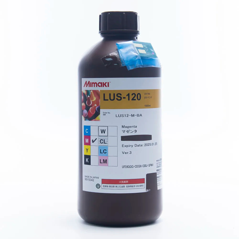 Mimaki LUS 120 UV Ink - 1L for JFX200-1213 EX/JFX200-2513/JFX200-2513 EX Magenta ink bottle