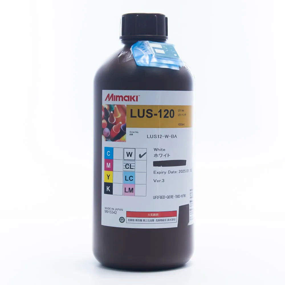 Mimaki LUS 120 UV Ink - 1L for JFX200-1213 EX/JFX200-2513/JFX200-2513 EX White ink bottle
