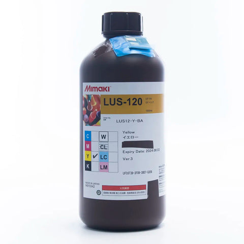 Mimaki LUS 120 UV Ink - 1L for JFX200-1213 EX/JFX200-2513/JFX200-2513 EX Yellow ink bottle