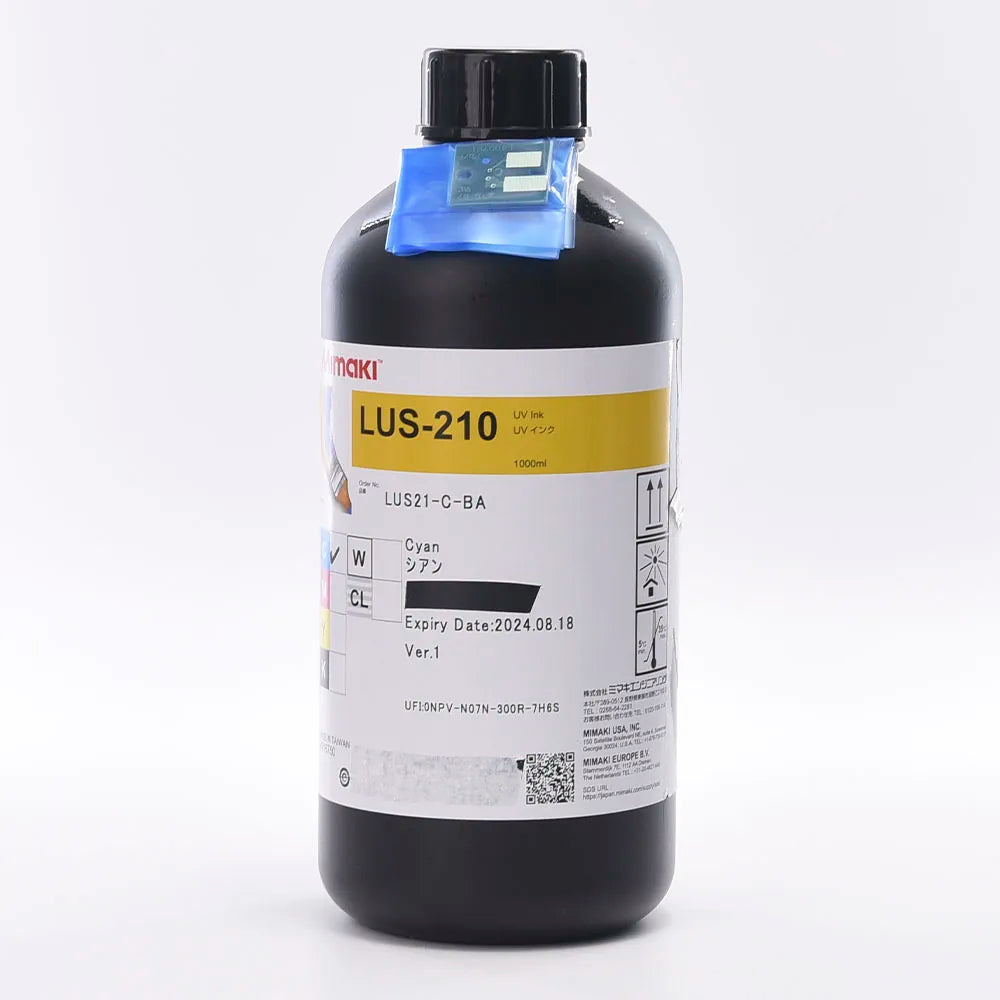 Mimaki LUS 210 UV Ink - 1L for UJV100-160/UJV100-160Plus Cyan ink bottle