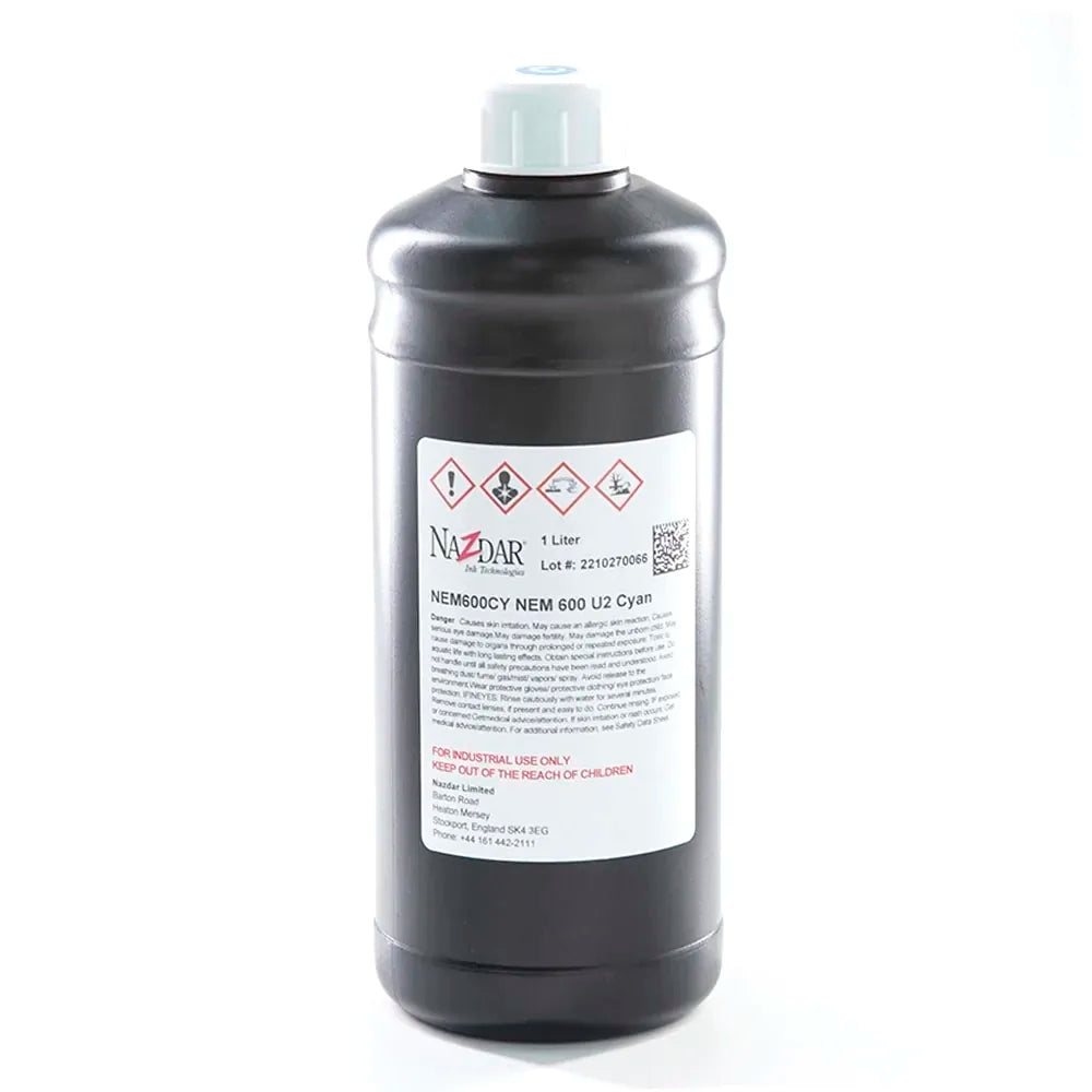 NaZdar Nem600 Neutral UV Ink - 1L for Ricoh Gen5/Gen6, KM1024 & CE4M Cyan ink bottle