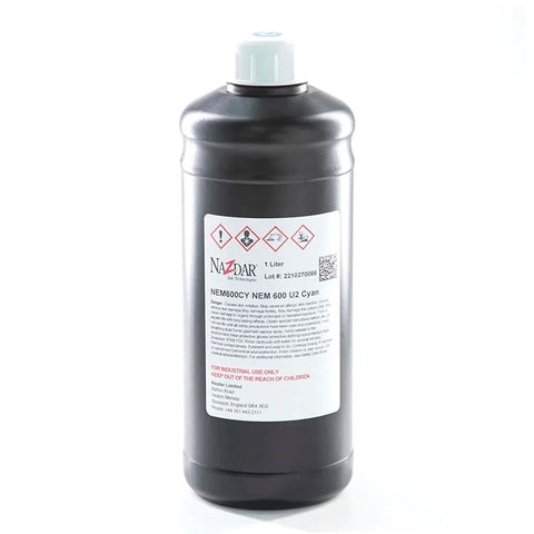 NaZdar Nem600 Neutral UV Ink - 1L for Ricoh Gen5/Gen6, KM1024 & CE4M Cyan ink bottle