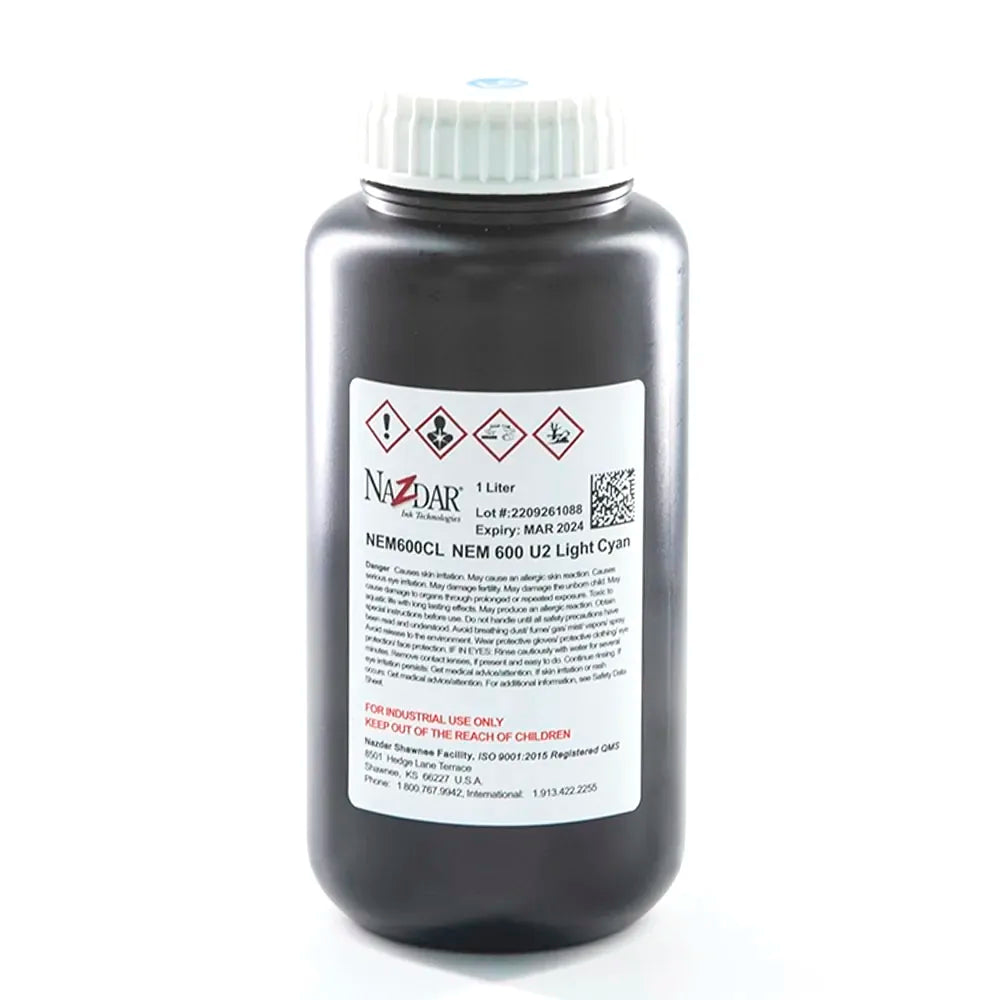 NaZdar Nem600 Neutral UV Ink - 1L for Ricoh Gen5/Gen6, KM1024 & CE4M Light Cyan ink bottle