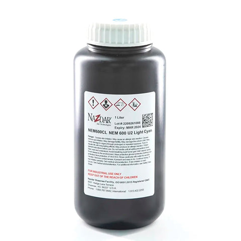 NaZdar Nem600 Neutral UV Ink - 1L for Ricoh Gen5/Gen6, KM1024 & CE4M Light Cyan ink bottle