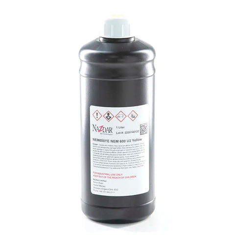 NaZdar Nem600 Neutral UV Ink - 1L for Ricoh Gen5/Gen6, KM1024 & CE4M Yellow ink bottle