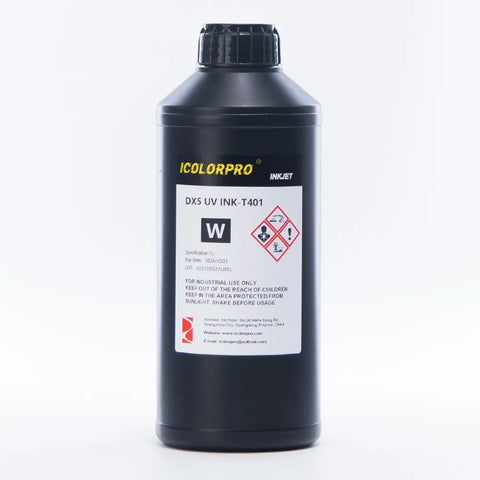 iColorPro Hard UV Ink - 500ml / 1L for Epson DX5 / DX7 UV Printheads White ink bottle