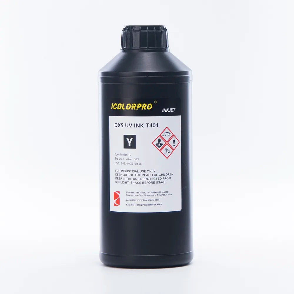 iColorPro Hard UV Ink - 500ml / 1L for Epson DX5 / DX7 UV Printheads Yellow ink bottle
