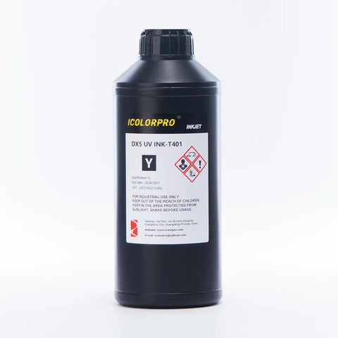 iColorPro Hard UV Ink - 500ml / 1L for Epson DX5 / DX7 UV Printheads Yellow ink bottle