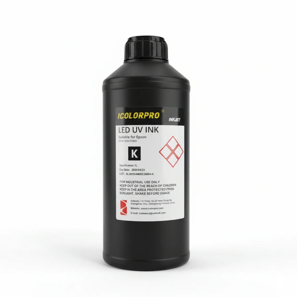 iColorPro Neutral UV Ink - 1L for Epson DX5 / DX7 / XP600 / TX800 / i3200-U1 Printheads Black ink bottle