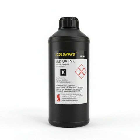 iColorPro Neutral UV Ink - 1L for Epson DX5 / DX7 / XP600 / TX800 / i3200-U1 Printheads Black ink bottle