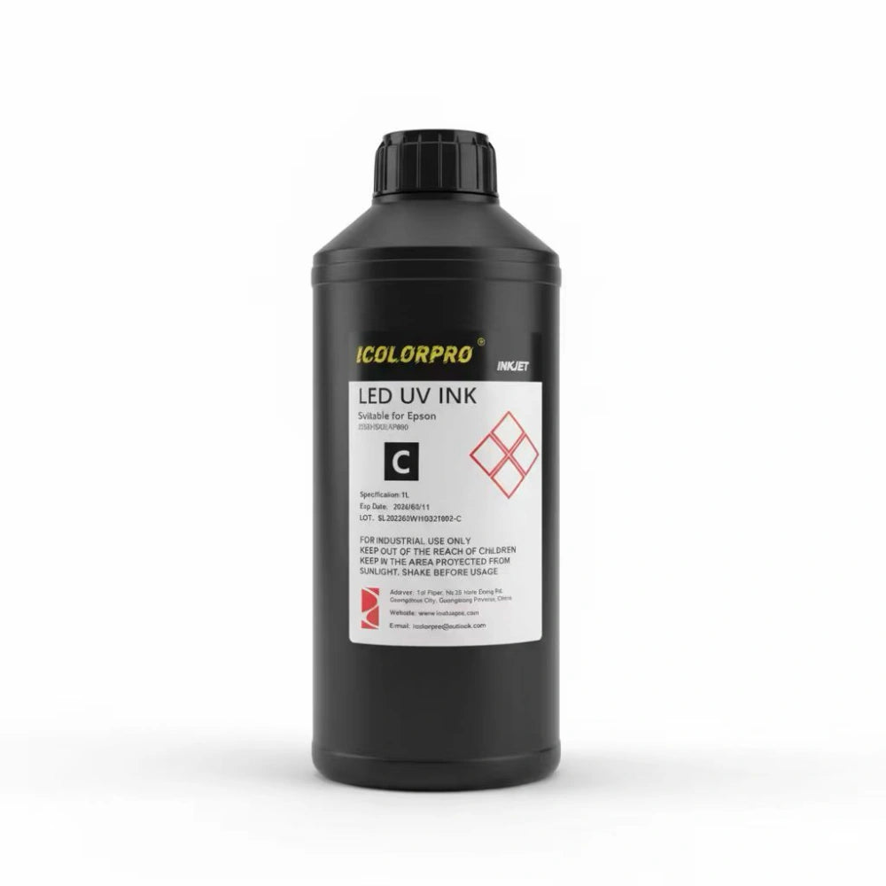 iColorPro Neutral UV Ink - 1L for Epson DX5 / DX7 / XP600 / TX800 / i3200-U1 Printheads Cyan ink bottle