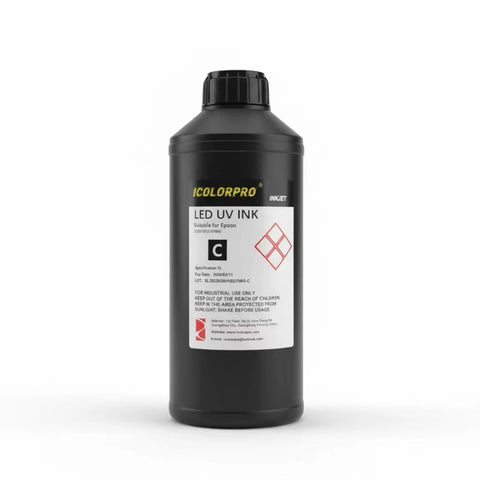 iColorPro Neutral UV Ink - 1L for Epson DX5 / DX7 / XP600 / TX800 / i3200-U1 Printheads Cyan ink bottle