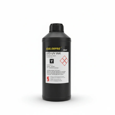 iColorPro Neutral UV Ink - 1L for Epson DX5 / DX7 / XP600 / TX800 / i3200-U1 Printheads Yellow ink bottle